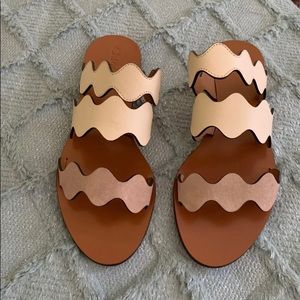 Chloe - Lauren Scalloped 3 Strap Slide Sandals